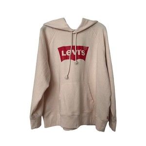 Levi's Women's Hoodie Sweatshirt Light Pink Red Spell Out Size XL